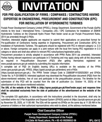 Punjab Power Development Company Limited Tender Notice